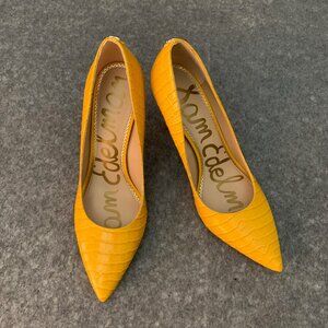 Sam Edelman Hazel Women’s Leather Dijon Yellow Heel Pointed Toe Pump Shoes